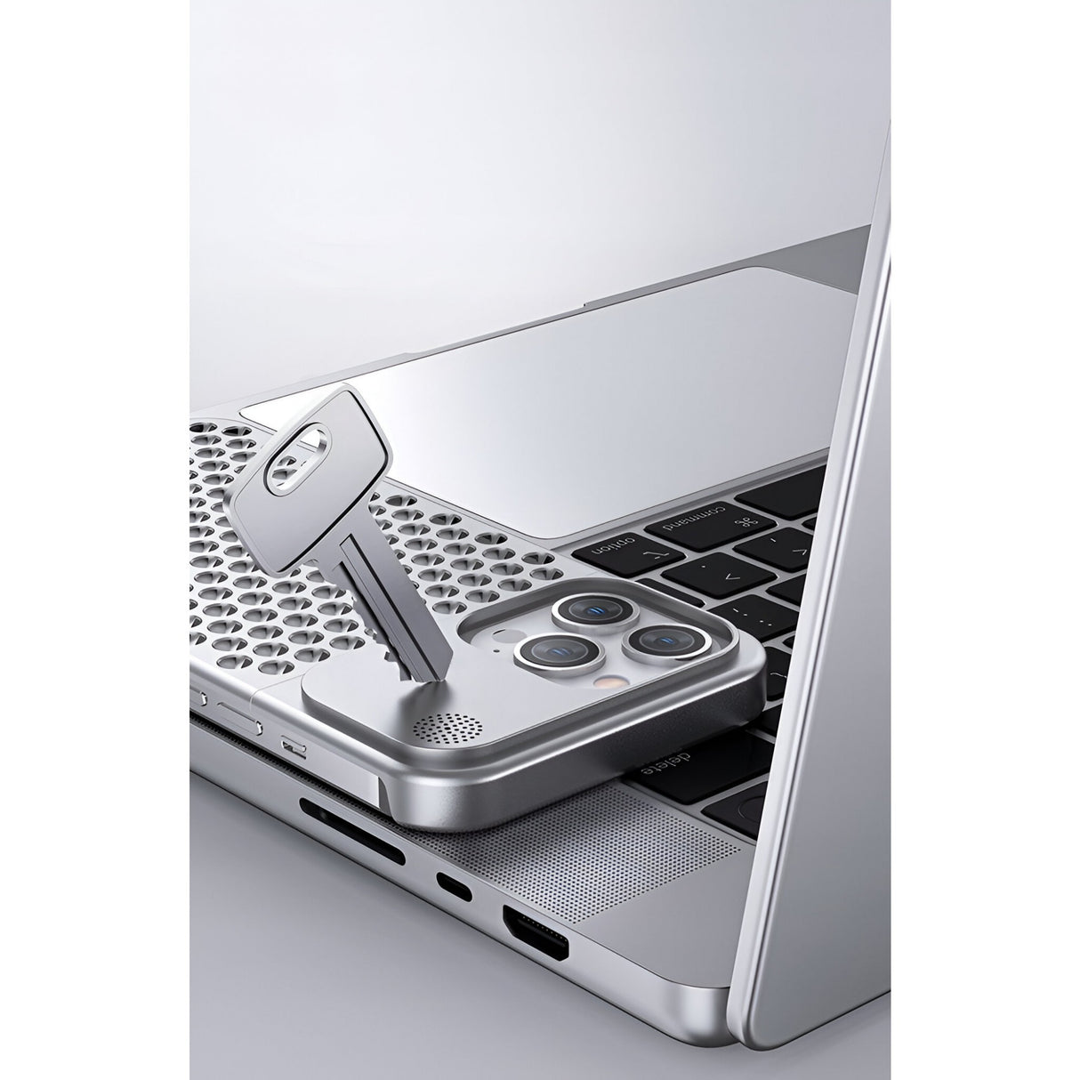 Husă aromaterapie iPhone 15 Pro argintiu, mecanism deschidere-închidere solid