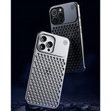 Husa Aromaterapia Compatibila cu iPhone 15 Pro, Vivimall, Antisoc, Antizgariere, Protectie Camera si Supraincalzire, din Aliaj de Aluminiu, Argintiu - vivimall.ro