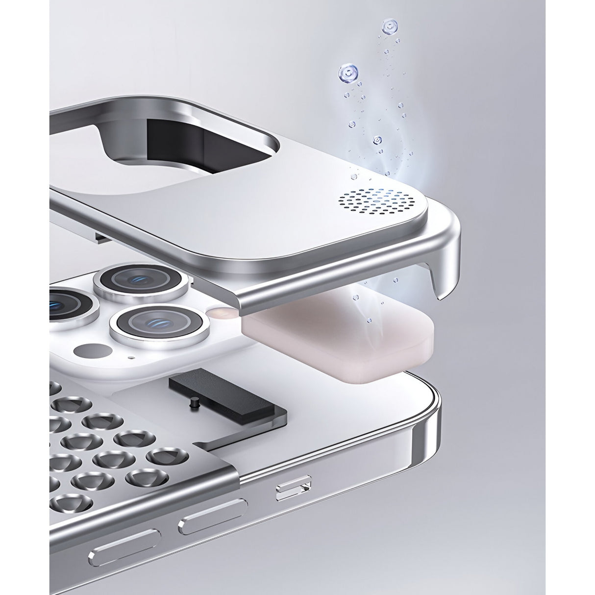 Mecanism de deschidere și închidere husă aluminiu iPhone 15 Pro Max, detaliu asamblare
