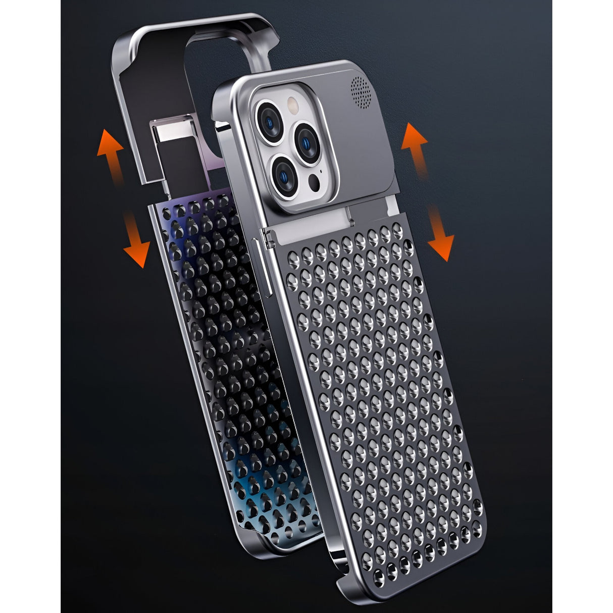 Carcasă aluminiu iPhone 15 Pro Max gri, vedere laterală, grosime 3 mm ultra-subțire