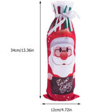 Vedere laterală husă Crăciun sticlă vin, model Moș Crăciun, material textil moale, 34 cm