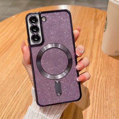 Husa de Protectie 2 in 1, Vivimall, Husa pentru Samsung Galaxy S23+, Glitter Chrome Magsafe, din TPU, Magnetica, cu Protectie Lentila, Mov - vivimall.ro
