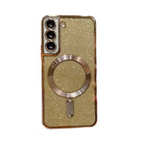 Husă Samsung Galaxy S23 Plus Glitter Chrome MagSafe auriu din TPU, vedere frontală cu protecție lentilă