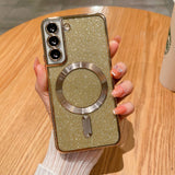 Husa de Protectie 2 in 1, Vivimall, Husa pentru Samsung Galaxy S24, Glitter Chrome Magsafe, din TPU, Magnetica, cu Protectie Lentila, Auriu - vivimall.ro