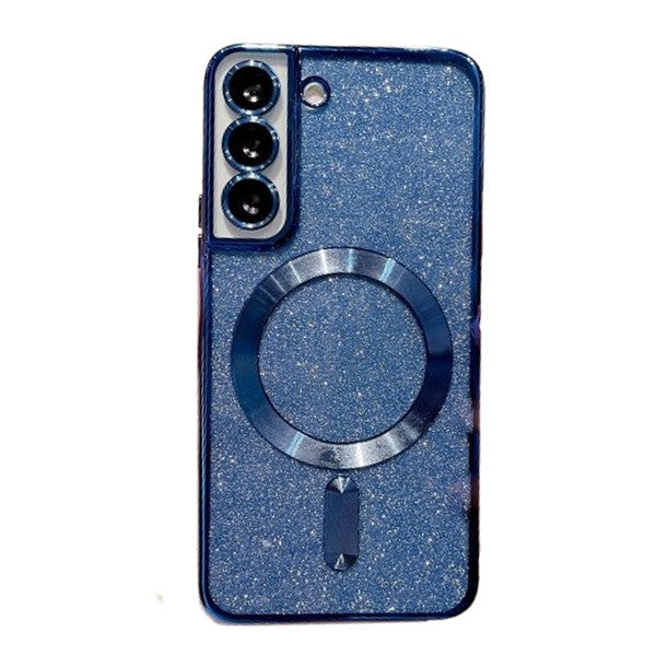 Husă Samsung Galaxy S24 Glitter Chrome MagSafe, TPU albastru marin, vedere frontală cu protecție lentilă