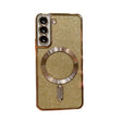 Husa de Protectie 2 in 1, Vivimall, Husa pentru Samsung Galaxy S24, Glitter Chrome Magsafe, din TPU, Magnetica, cu Protectie Lentila, Auriu - vivimall.ro