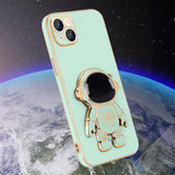 Husă iPhone 14 astronaut verde, detaliu decupaj cameră foto și bliț