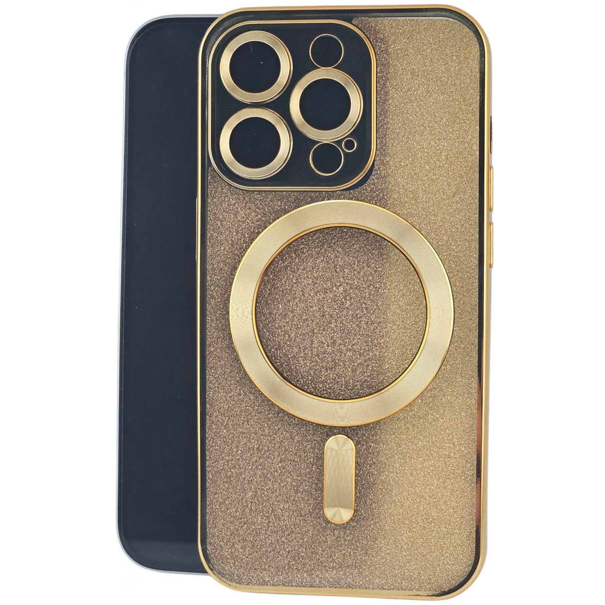 Husă iPhone 14 Pro 2 în 1 aurie cu MagSafe și protecție lentilă din TPU, vedere frontală