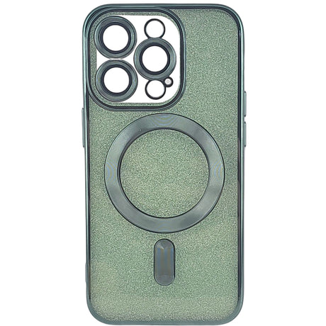 Detaliu protecție lentilă cameră husă TPU verde iPhone 14 Pro Max, sistem magnetic MagSafe