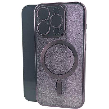 Husă iPhone 14 Pro Max 2 în 1 mov cu efect glitter, compatibilă MagSafe, vedere frontală