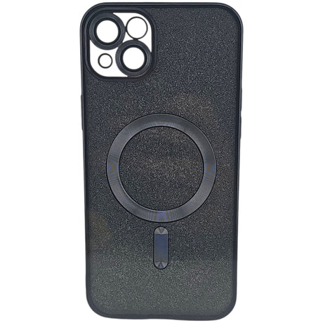 Detaliu protecție lentilă cameră husă iPhone 15 TPU negru MagSafe, unghi lateral