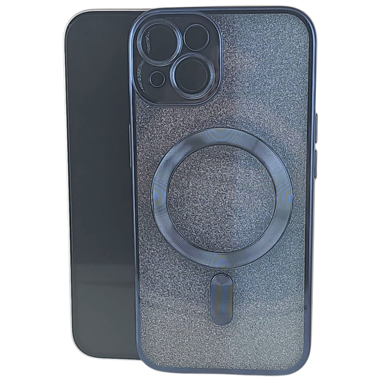 Husă iPhone 15 albastru marin 2 în 1 MagSafe din TPU cu protecție lentilă, vedere frontală