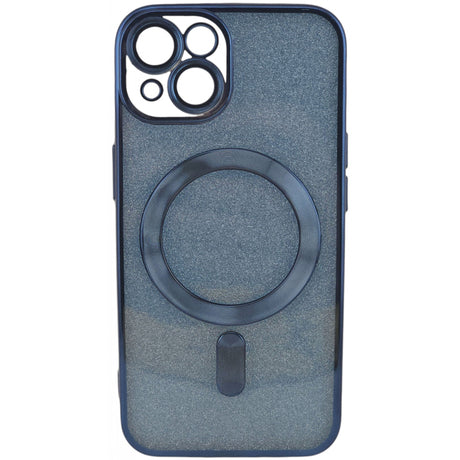Detaliu sistem magnetic MagSafe husă iPhone 15 Plus TPU albastru marin, protecție lentilă cameră
