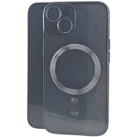 Husă iPhone 15 Plus MagSafe 2 în 1 din TPU negru cu protecție lentilă, vedere frontală