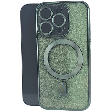 Husă iPhone 15 Pro 2 în 1 MagSafe verde cu protecție lentilă din TPU, vedere frontală