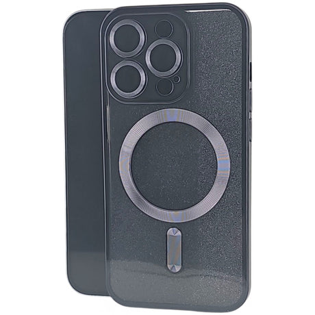 Husă iPhone 15 Pro 2 în 1 neagră din TPU cu protecție lentilă și sistem MagSafe, vedere frontală