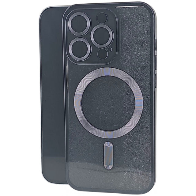 Husă iPhone 15 Pro 2 în 1 neagră din TPU cu protecție lentilă și sistem MagSafe, vedere frontală