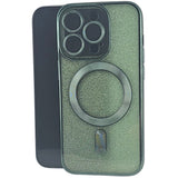 Husă iPhone 15 Pro Max 2 în 1, TPU verde cu efect glitter, compatibilă MagSafe, vedere frontală