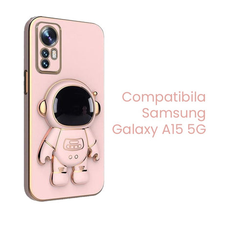 Husa de Protectie 2 in 1, Flippy, Husa de Protectie pentru Samsung Galaxy A15/A15 5G, Model Astronaut cu Suport, din TPU, Roz - vivimall.ro