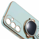 Husă Vivimall Astronaut pentru Galaxy S21 FE verde, detaliu suport integrat rabatabil