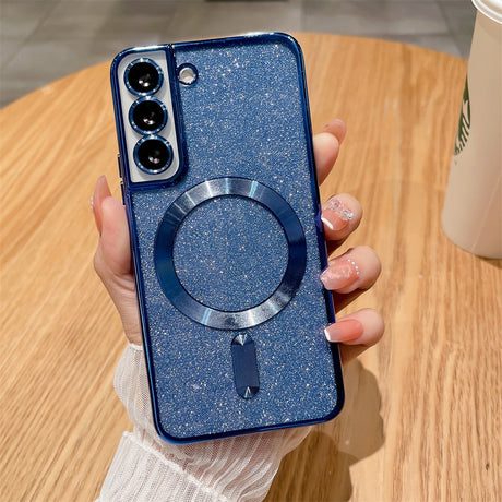 Husa de Protectie 2 in 1, Vivimall, pentru Samsung Galaxy S21FE, Glitter Chrome Magsafe, din TPU, Magnetica, cu Protectie Lentila, Albastru Marin - vivimall.ro