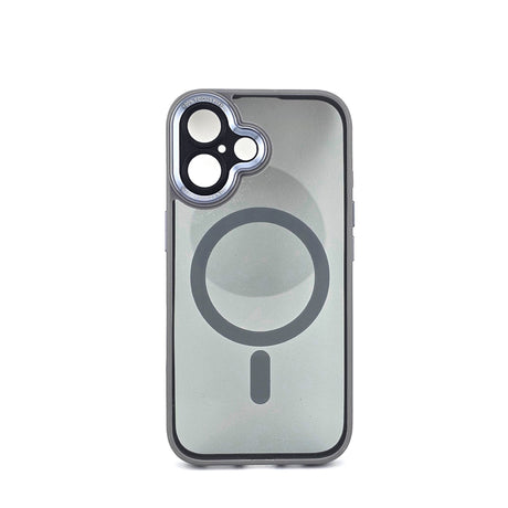 Husă iPhone 16 Plus MagSafe TPU/PC gri transparent, vedere frontală cu decupaje precise