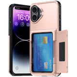 Husă iPhone 17 Rose Gold din policarbonat cu compartiment carduri, vedere frontală