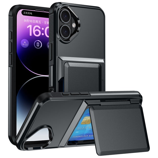 Husa de Protectie compatibila Apple iPhone 17, Vivimall, Compartiment pentru Carduri, Anti-alunecare, Protectie PC, Rezistenta la Zgirieturi, Negru - vivimall.ro