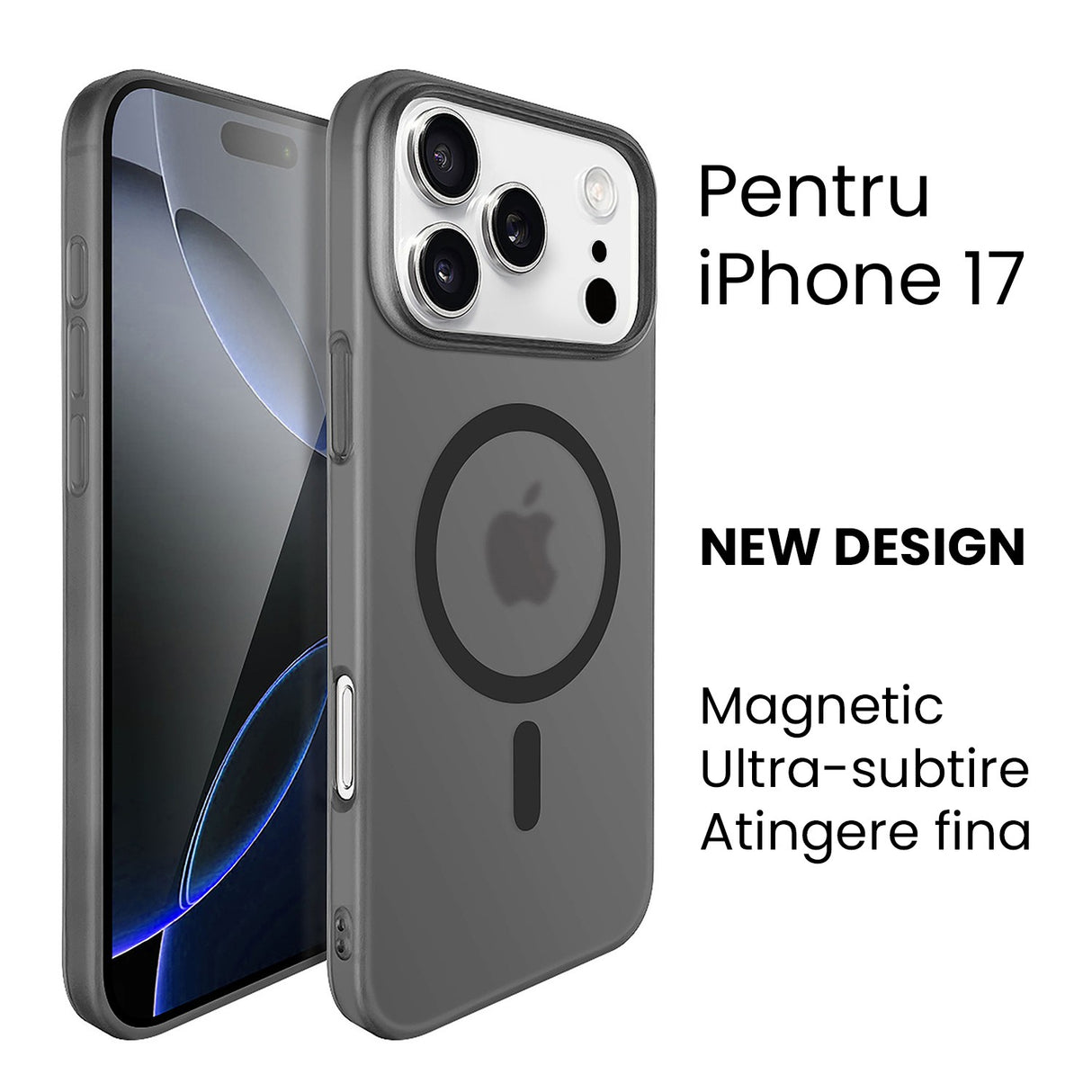 Husă iPhone 17 neagră din PC cu tehnologie MagSafe, vedere din spate