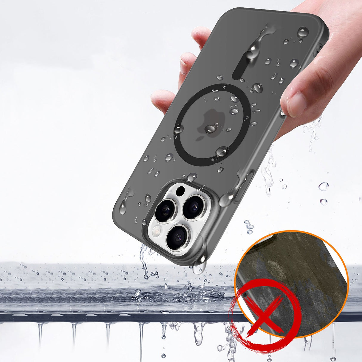 Detaliu construcție magnetică husă iPhone 17 Air compatibilă MagSafe, culoare neagră