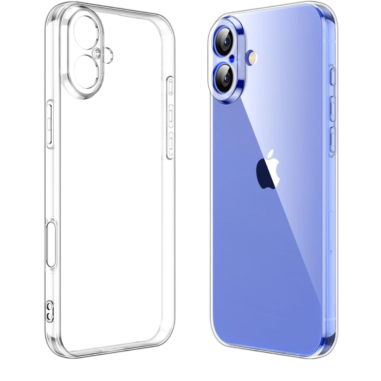 Husă TPU transparentă antisoc pentru iPhone 16 Plus, vedere frontală, margini înălțate protecție cameră