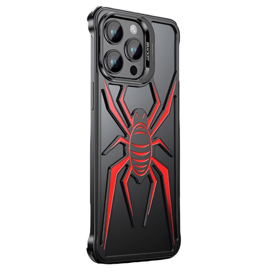 Husa de Protectie Compatibila iPhone 15 Pro, cu Suport Metalic pentru Camera, Armor Protective Series, Flippy, Antisoc, Protectie de Metal pe Margini, Model Paianjen, Negru Rosu - vivimall.ro