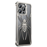 Husă antisoc iPhone 15 Pro Armor Protective, model păianjen negru-gri, vedere frontală completă