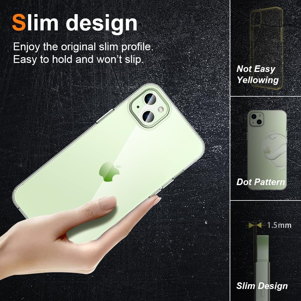 Vedere spate husă transparentă iPhone 15 Plus, material PC rigid, design subțire ultraușor