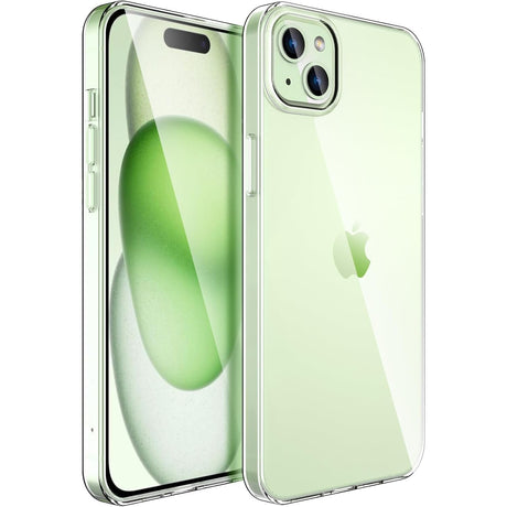 Husă transparentă antisoc pentru Apple iPhone 15 Plus, silicon TPU și PC rigid, vedere frontală