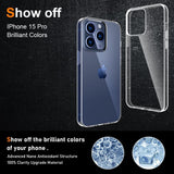 Detaliu colț husă iPhone 15 Pro silicon termoplastic, protecție antisoc la impact