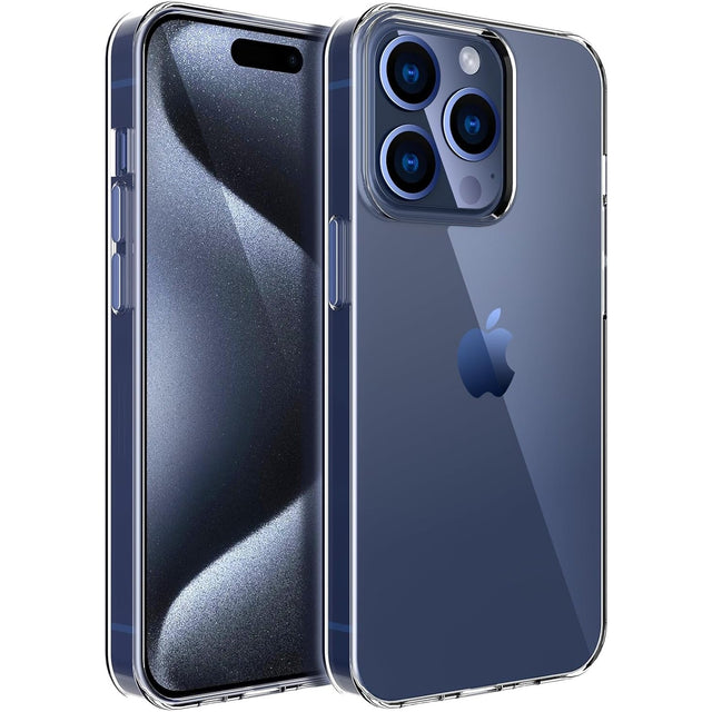 Husă transparentă antisoc pentru Apple iPhone 15 Pro din silicon și PC, vedere frontală