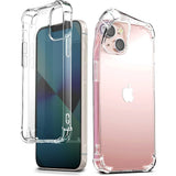Husă antisoc iPhone 15 Plus transparentă, vedere completă față-spate, set protecție
