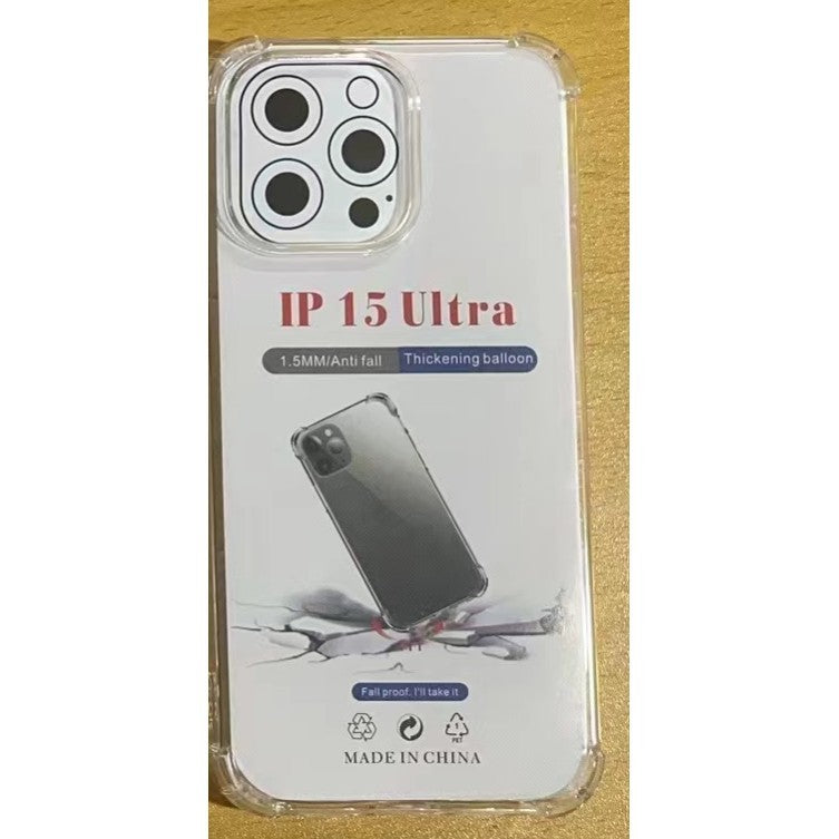 Husă antisoc iPhone 15 Pro Max din TPU transparent, vedere spate, protecție colțuri
