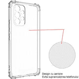 Husă antisoc transparentă Samsung A53 5G, detaliu decupaje precise butoane și cameră