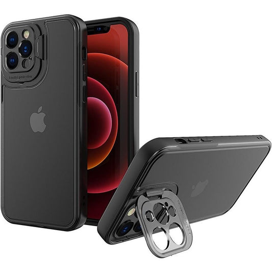 Husa de Protectie, Vivimall, Bracket Series, pentru Apple iPhone 14, cu Suport si Protectie Camera, Negru - vivimall.ro