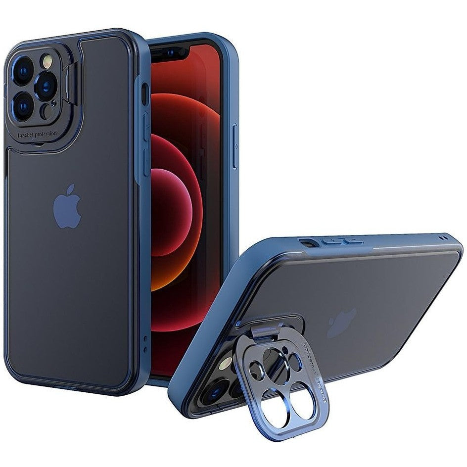 Husa de Protectie, Flippy, Bracket Series, pentru Apple iPhone 14 Plus, cu Suport si Protectie Camera, Albastru - vivimall.ro