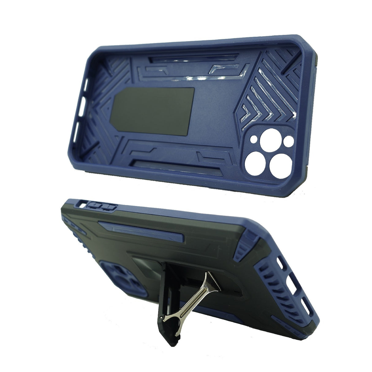 Husa de protectie Flippy compatibila cu Apple iPhone 11 Defender Model 4 cu suport, Albastru inchis - vivimall.ro