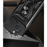 Husa de protectie Flippy compatibila cu Apple iPhone 13 Defender Model 4 cu suport,Negru - vivimall.ro