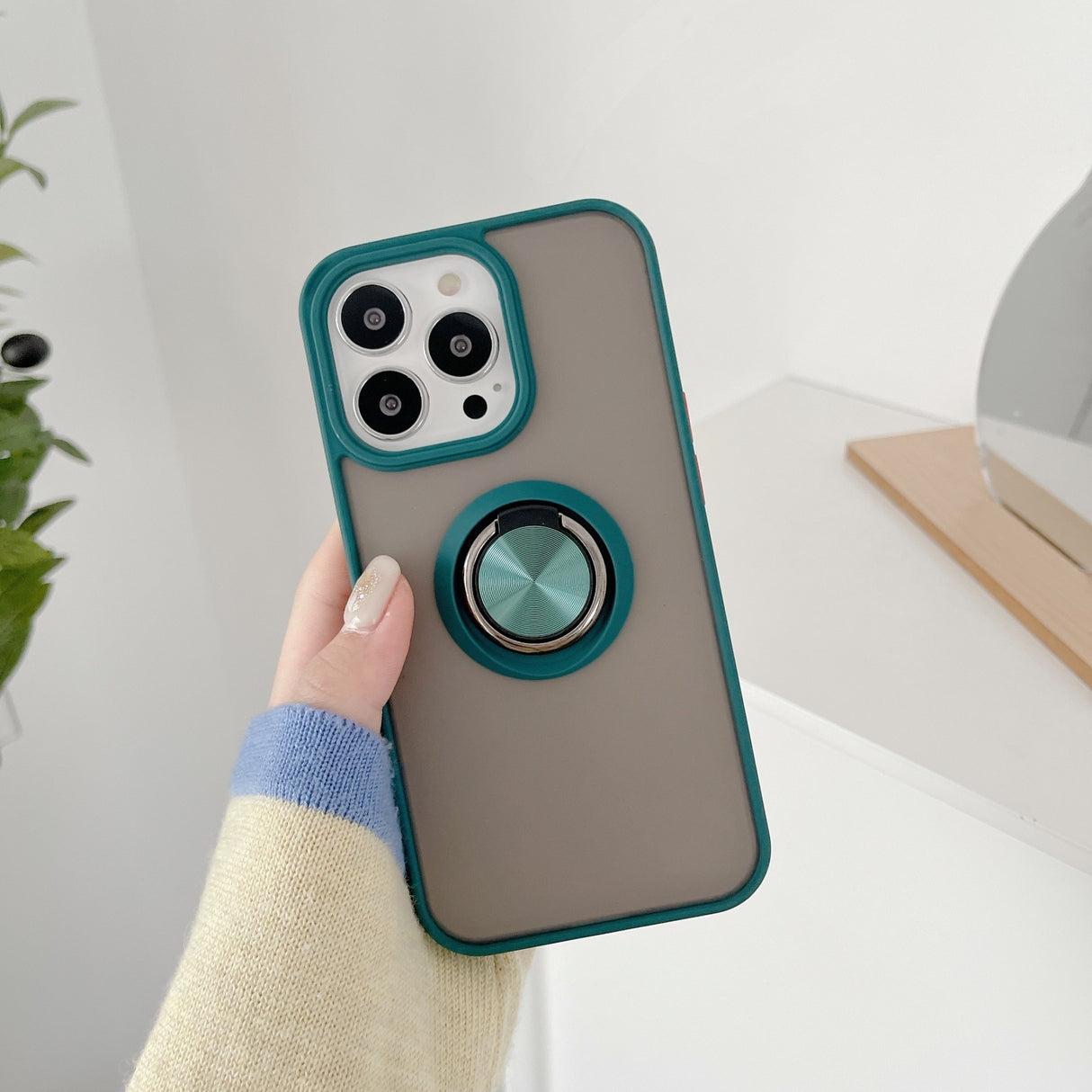 Husa de protectie Flippy compatibila cu Apple iPhone 13 Mini,Defender cu prindere inel,Verde - vivimall.ro