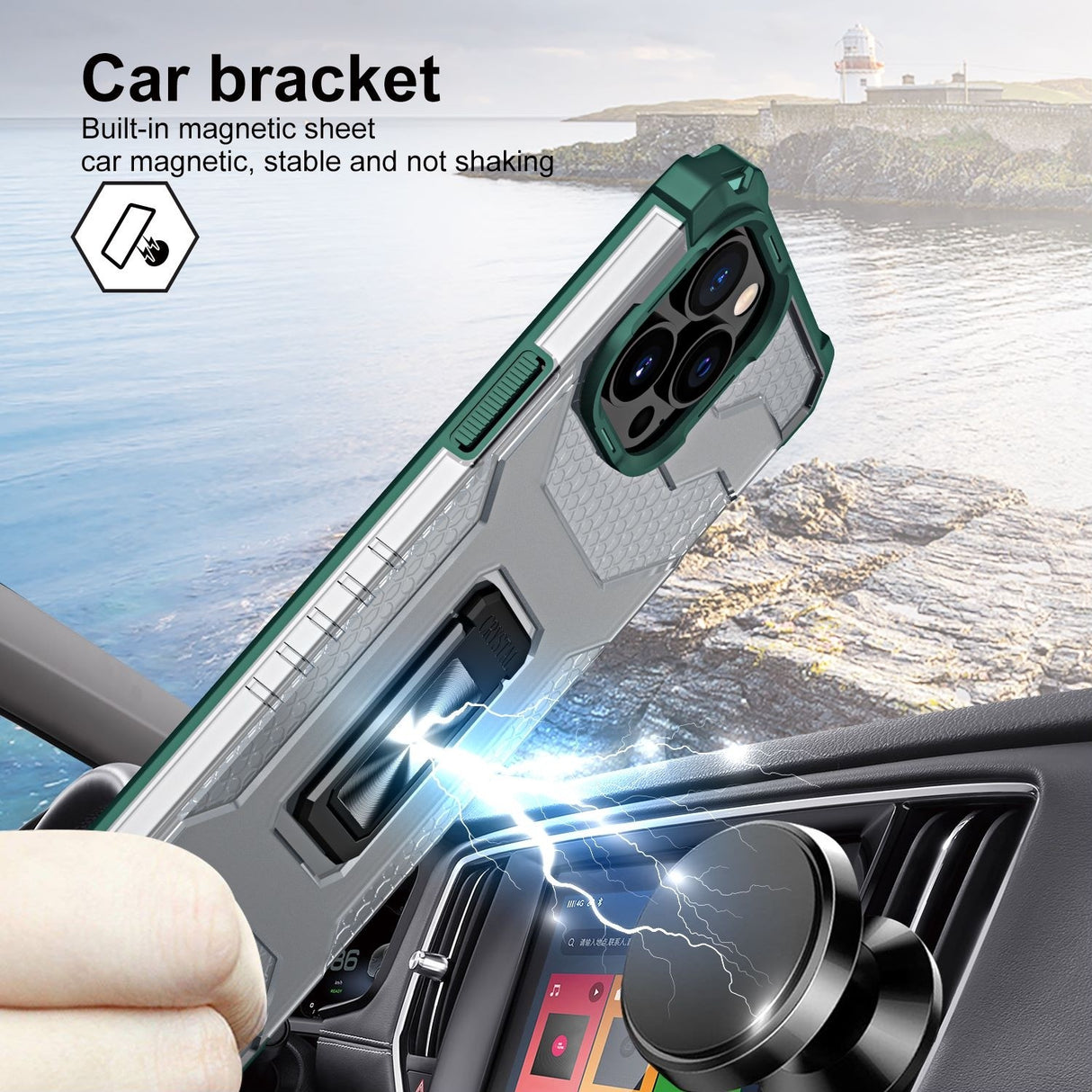 Husa de protectie Flippy compatibila cu Apple iPhone 13 Pro Acrylic Armor cu suport Verde Inchis - vivimall.ro