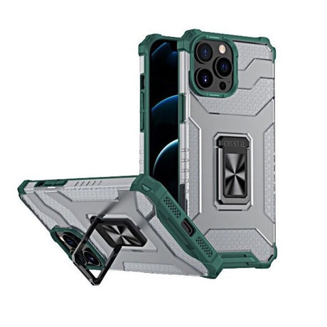 Husă iPhone 13 Pro Max Acrylic Armor Verde Închis, vedere frontală, inel suport integrat pe spate