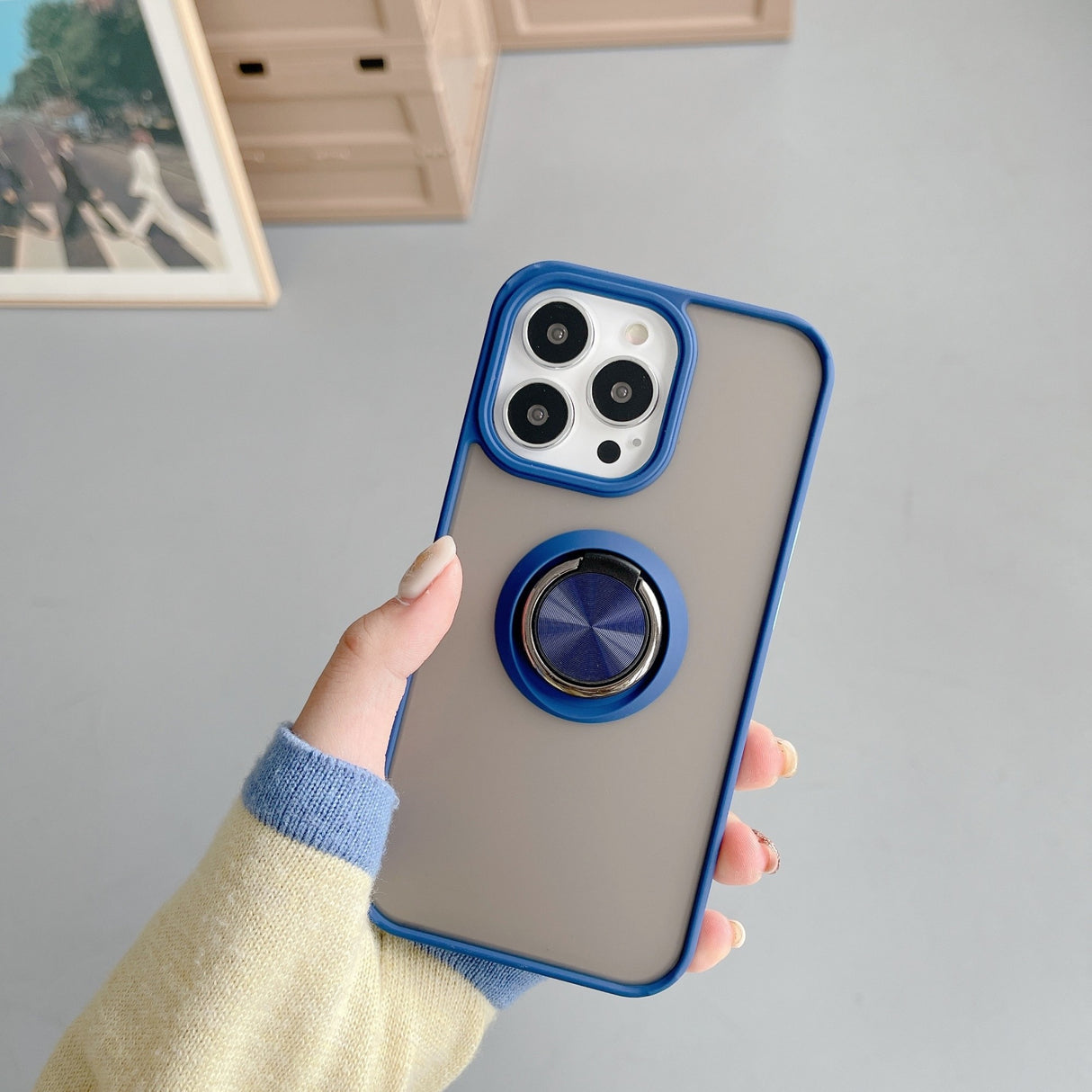 Husa de protectie Flippy compatibila cu Apple iPhone 13 Pro Max,Defender cu prindere inel,Albastru - vivimall.ro