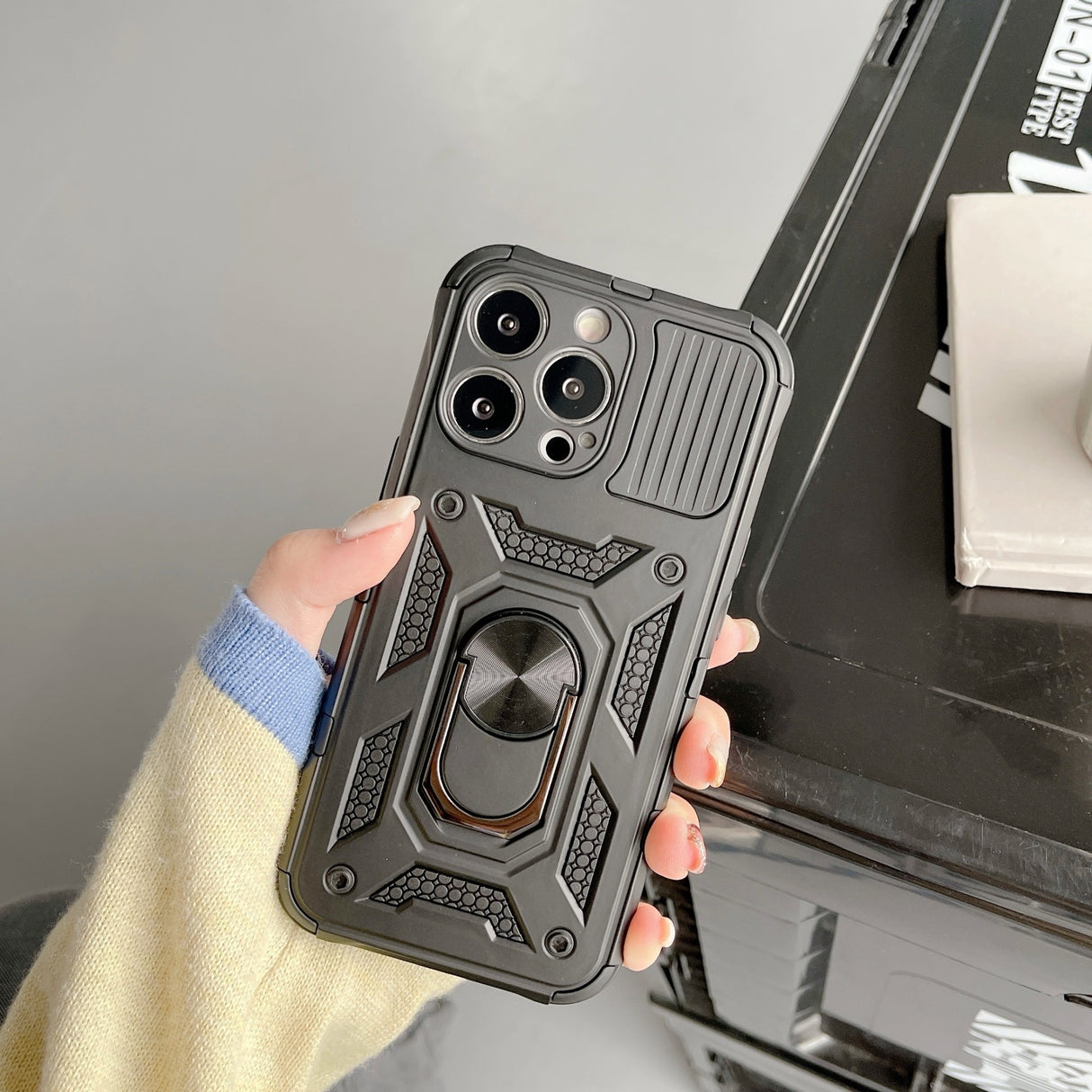 Husa de protectie Flippy compatibila cu Apple iPhone 13 Pro Max Defender Model 4 cu suport,Negru - vivimall.ro