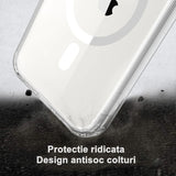 Husă transparentă iPhone 15 MagSafe compatibilă cu încărcare wireless Qi, unghi 45 grade